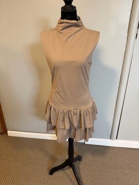 Wild Fable Taupe Sleeveless Turtleneck Dress | Size Medium | Ruffle Hem